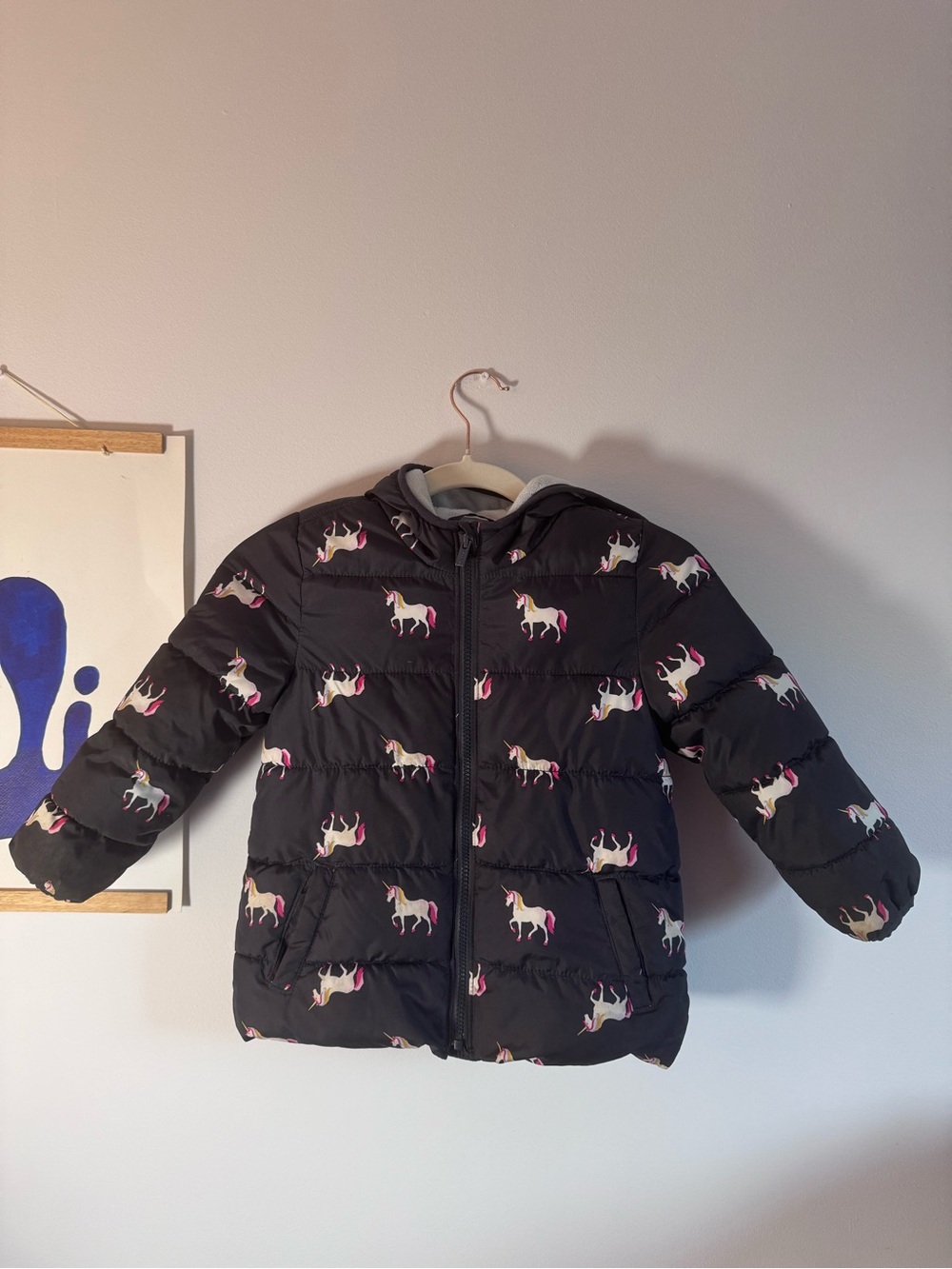 Old Navy Black Puffer Jacket with Unicorn Print